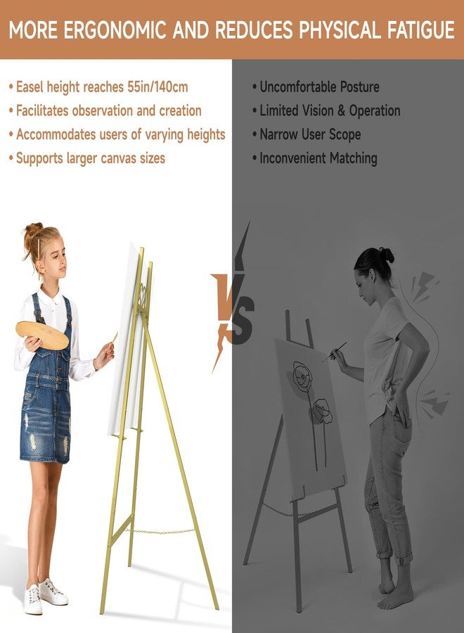Semoprus 55" Gold Easel Stand for Sign, Heavy Duty Display Easel with Adjustable Chain, Heart-Shaped Envelope Design Art Easel for Paintings, Wedding Sign, Posters, Mirrors, Artwork Etc - Image 5